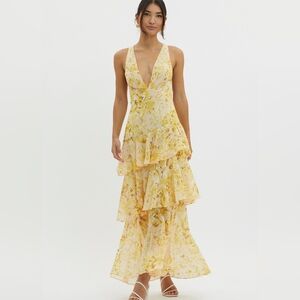 Selfie Leslie Veda Yellow Floral Ruffle Maxi Dress Small